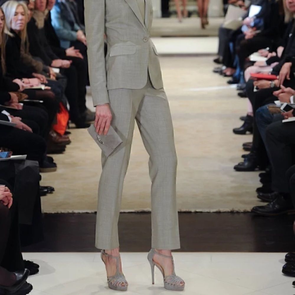 Ralph Lauren Pale Grey Heather Melange Wool Blend Tapered Trouser